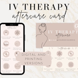 IV-hydratatie afdrukbare nazorgkaart, digitale tekstbare IV-therapie nazorginstructie, bewerkbare Canva-sjabloon, IV-infuusverzorgingskaart Vitamine
