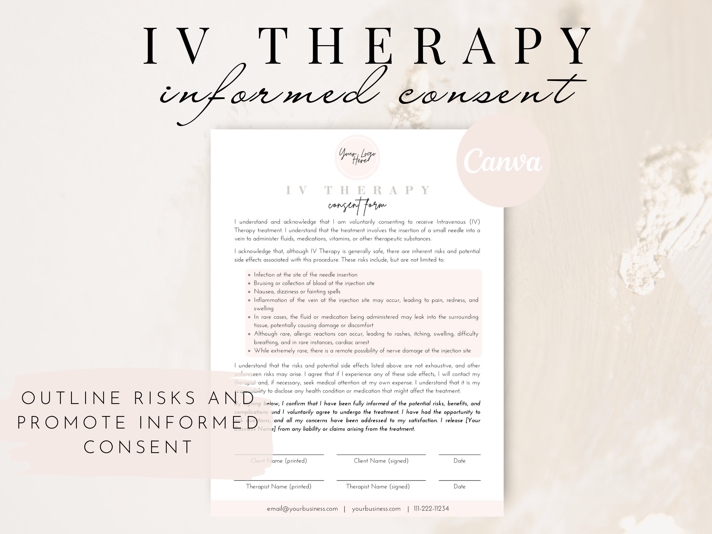 IV Therapy Consent Intake Forms Bundle, Intravenous Therapy Client ...
