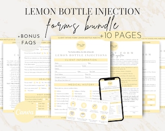 Lemon Bottle Fat Dissolving Consent Treatment Forms, Editable Client Consultation Intake Form Canva, Lemon Bottle Aftercare Informed Consent