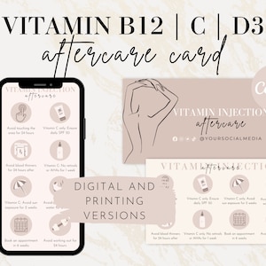 Carte post-terapia per iniezione di vitamina C D3 B12, Vit C testabile digitale, Vit D3, Vit B12 Shot Care Card, Volantino modificabile stampabile per moduli Med Spa