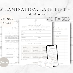 Brow Lamineren, Lash Lift, Tint Formulieren - Bewerkbare Lash Toestemmingsformulieren, Brow Lash Tech Consultatie, Schoonheidsspecialiste Sjablonen, Nazorgkaart