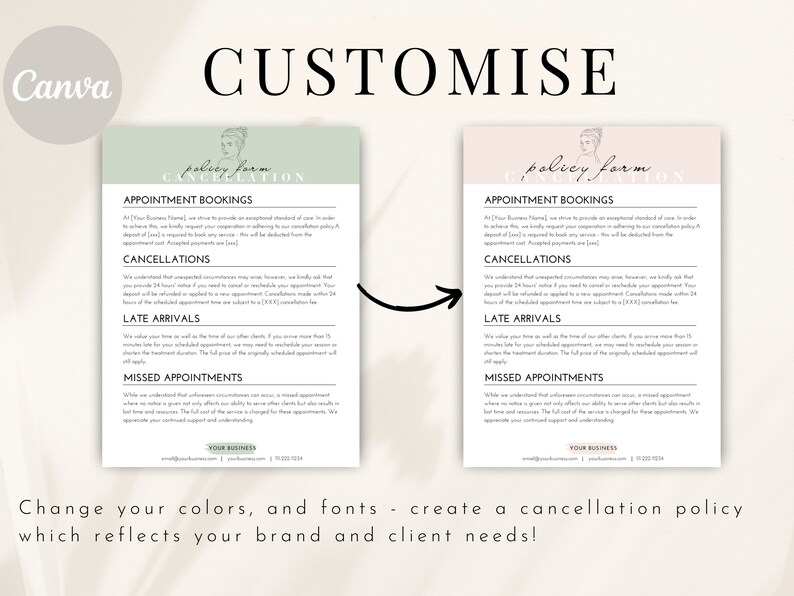 Editable Cancellation Policy Form, Printable Esthetician Templates ...