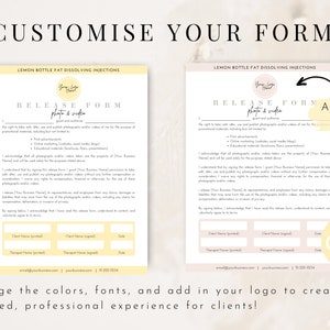 Lemon Bottle Fat Dissolving Consent Treatment Forms, Editable Client Consultation Intake Form Canva, Lemon Bottle Aftercare Informed Consent, Beauty business forms, fat dissolving forms, weight loss business