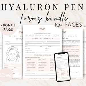 Hyaluron Pen Consent Intake Form Bundle, Editable Needle Free Filler Consent Form, Hyaluronic Acid Lip Plump Aftercare Consultation, Canva
