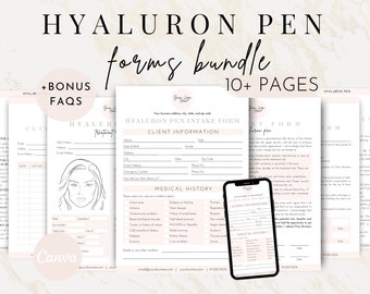 Hyaluron Pen Consent Intake Form Bundle, Editable Needle Free Filler Consent Form, Hyaluronic Acid Lip Plump Aftercare Consultation, Canva