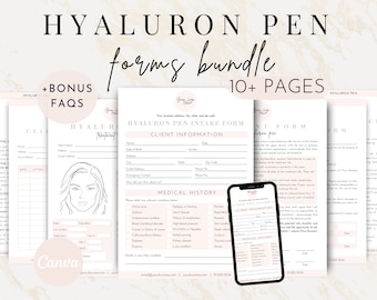 Hyaluron Pen Consent Intake Form Bundle, Editable Needle Free Filler Consent Form, Hyaluronic Acid Lip Plump Aftercare Consultation, Canva