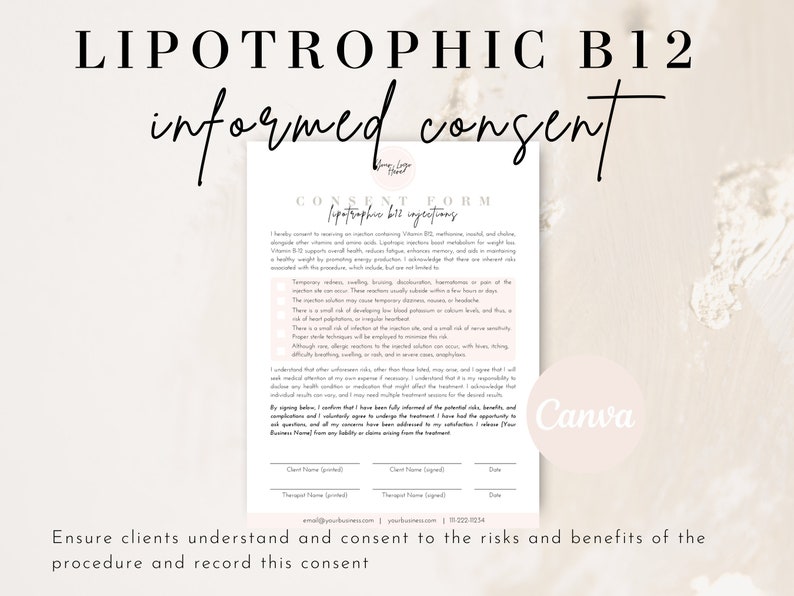 Lipotrophic Vitamin B12 Shot Consent Forms, Weight Loss Injection Forms