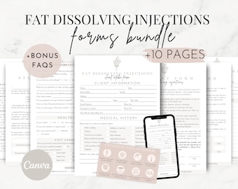 Fat Dissolving Injections Business Form, Fat Dissolving Consent Forms, Fat Cavitation Consultation Nurse Injector Form CANVA Kybella Aqualyx