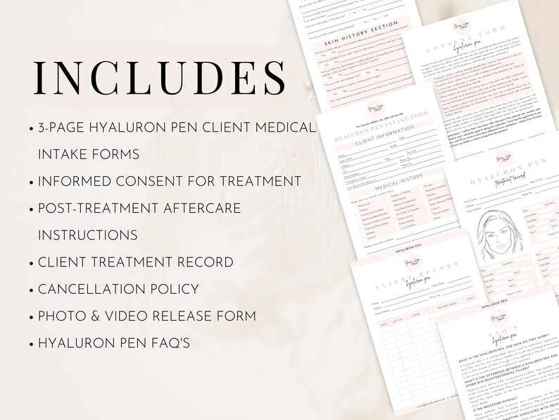 Lashicorn Spanish Hyaluron Pen Intake, Consent, Aftercare Forms 75 Pk, 25 Of Each 8.5 X 11" Hyaluronic Needless Lip Filler Client Signature Pack Forms