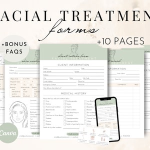 Facial Treatment Forms | Editable Esthetician Templates | Printable Skincare Consent Forms | Facial Consultation Form | Beauty Salon Forms