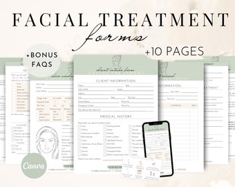 Facial Treatment Forms | Editable Esthetician Templates | Printable Skincare Consent Forms | Facial Consultation Form | Beauty Salon Forms