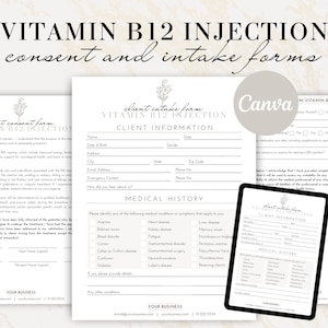 B12 Shot Consent Forms, Vitamin B12 Injection Forms, Client Intake Form, Editable Esthetician template, Esthetician forms, Liability Release