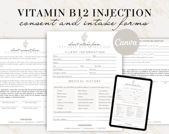 Moduli di consenso per l'iniezione di vitamina B12, Moduli di iniezione di vitamina B12, Modulo di assunzione del cliente, Modello modificabile per estetista, Moduli per estetista, Liberatoria di responsabilità