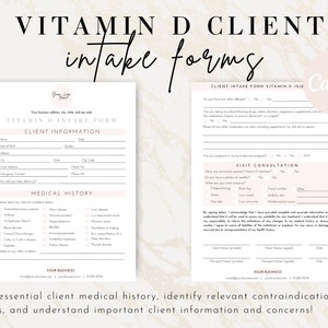 Vitamin D Injection Informed Consent Forms, Vitamin D Client Consultation Form, Vitamin D3 Shot Medical Consent Form, Editable Vit D Intake