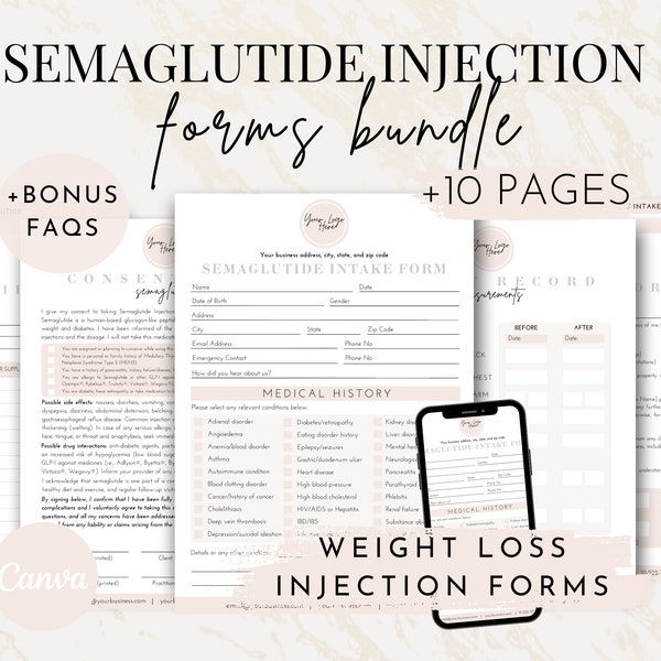 Editable Semaglutide Bundle Forms, Weight Loss Injection Consent, Semaglutide Consent Form, Weight Loss Injection Intake Form, Ozempic GLP 1