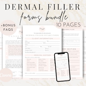 Bearbeitbares Dermal Filler Consent Intake Form, Dermal Filler Pre + Nachsorge, Nurse Inector Medspa Template, Dermal Filler Business Form Canva