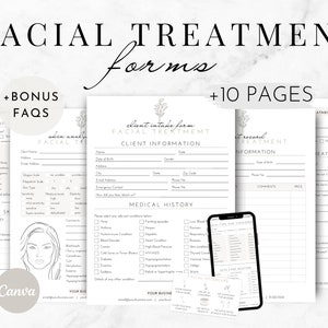 Facial Treatment Forms | Editable Esthetician Templates | Printable Skincare Consent Forms | Facial Consultation Form | Beauty Salon Forms