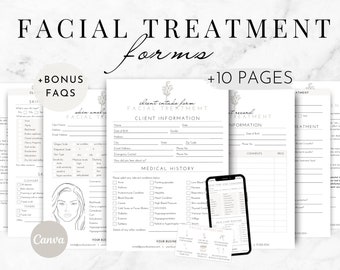 Facial Treatment Forms | Editable Esthetician Templates | Printable Skincare Consent Forms | Facial Consultation Form | Beauty Salon Forms