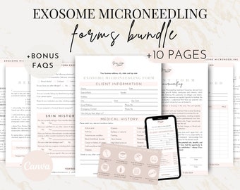 Editable Exosome Facial Microneedling Consent Forms Bundle, Exosome Facial Rejuvenation Consent Aftercare, Exosome Microneedle Intake Canva