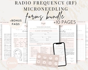 Editable Radio Frequency Microneedling Consent Bundle, RF Skin Tightening Morpheus8 Aftercare Client Consultation Form Medspa Template Canva