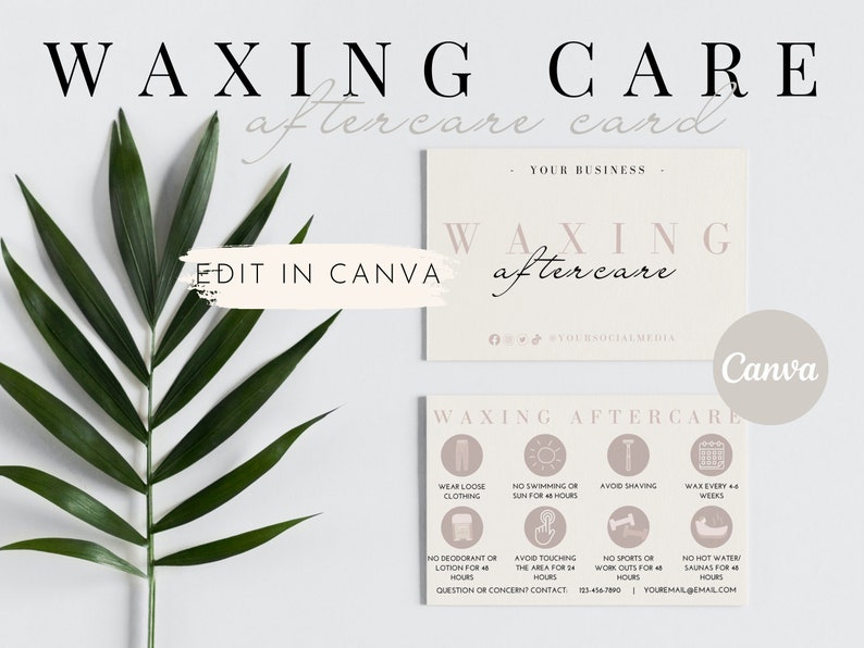 Editable Waxing Aftercare Card Template, Hair Wax Care Card, Hair Removal Aftercare Instructions, Waxing Aftercare Guide Canva, Esthetician business forms