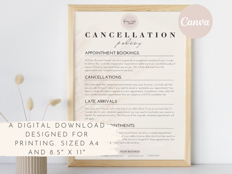 Editable Salon Cancellation Policy Form, Printable Esthetician