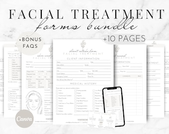 Facial Treatment Forms Bundle, Editable Esthetician Template, Digital Skincare Consent Form, Facial Client Consultation, Facial Intake Form