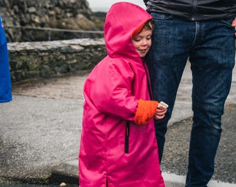 Pink Kids Swim Parka, Waterproof Sherpa Lined Changing Robe, Warm