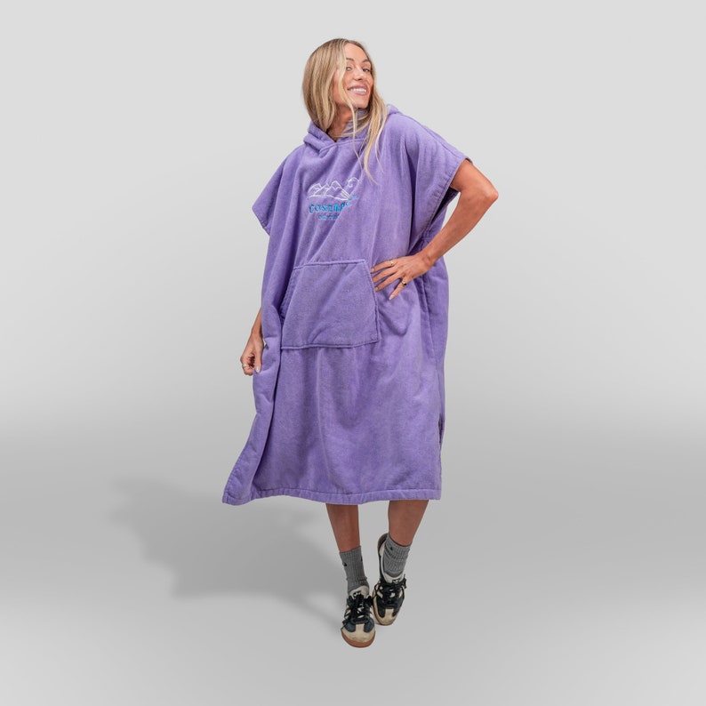 Cosimac Hooded Poncho Towel Super Absorbent Outdoor Changing Bath Robe for fast drying at beach after swimming or surfing Kearney Purple