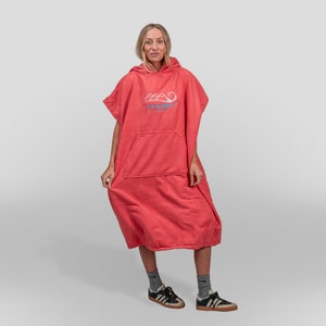 Cosimac Hooded Poncho Towel Super Absorbent Outdoor Changing Bath Robe for fast drying at beach after swimming or surfing Sunset Red