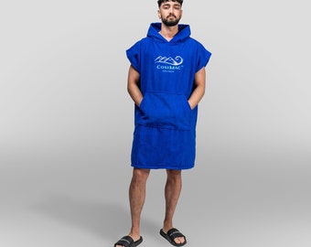 Cosimac Hooded Poncho Towel | Super Absorbent Outdoor Changing Robe for fast drying at beach after swimming or surfing Atlantic Blue