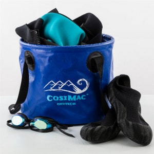 Cosimac Collapsible 13L Bucket Bag - Portable Folding Waterproof Beach bucket. Use for wetsuit swimsuit changing and outdoor swimming