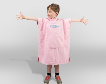 Cosimac Kids Hooded Poncho Towel | Super Absorbent Outdoor Changing Robe for fast drying at beach after swimming for Boys and girls Pink