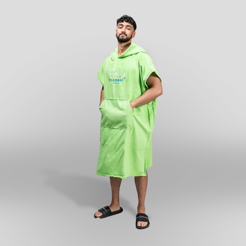Cosimac Hooded Poncho Towel Super Absorbent Outdoor Changing Bath Robe for fast drying at beach after swimming or surfing Volt Green