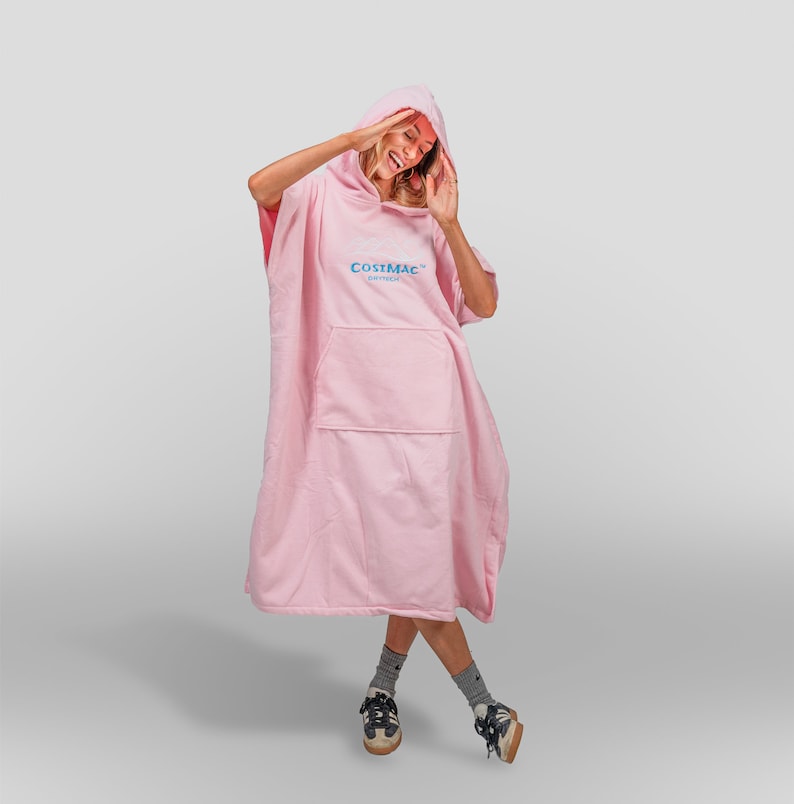 Cosimac Hooded Poncho Towel Super Absorbent Outdoor Changing Bath Robe for fast drying at beach after swimming or surfing Hillier Pink