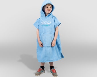 Cosimac Kinder Kapuzen Poncho Handtuch | Super saugfähiger Outdoor Wickelmantel zum schnellen Trocknen am Strand nach dem Schwimmen für Jungen und Mädchen blau