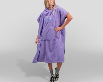 Cosimac Hooded Poncho Towel | Super Absorbent Outdoor Changing Robe for fast drying at beach after swimming or surfing Kearney Purple