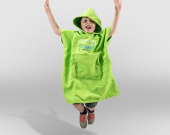 Cosimac Kinder Kapuzen Poncho Handtuch | Super saugfähiger Outdoor Wechselmantel zum schnellen Trocknen am Strand nach dem Baden, für Jungen und Mädchen, grün
