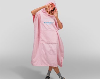 Cosimac Hooded Poncho Towel | Super Absorbent Outdoor Changing Robe for fast drying at beach after swimming or surfing Hillier Pink