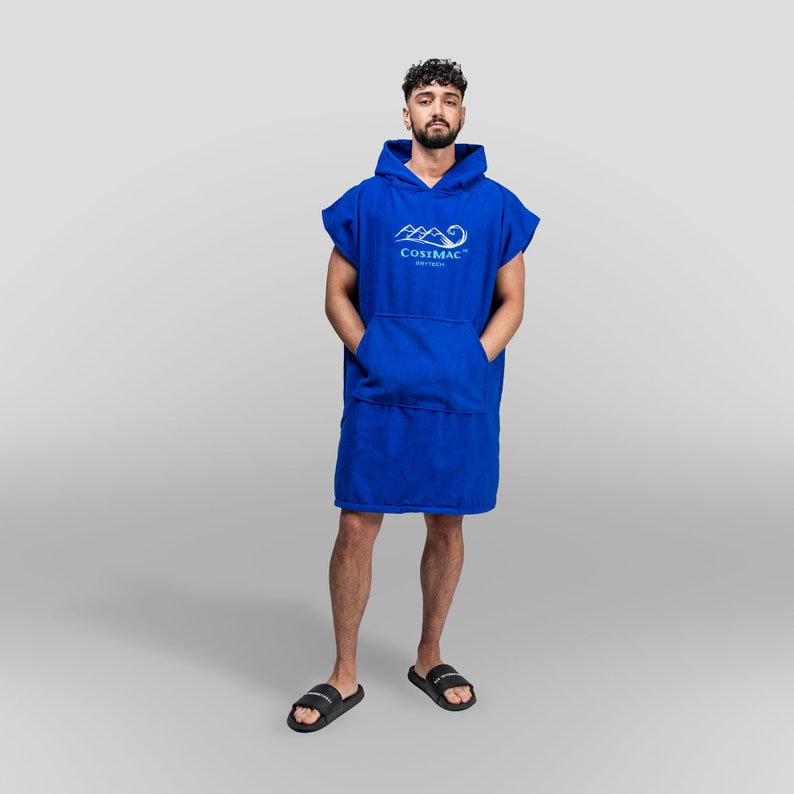 Cosimac Hooded Poncho Towel Super Absorbent Outdoor Changing Bath Robe for fast drying at beach after swimming or surfing Atlantic Blue