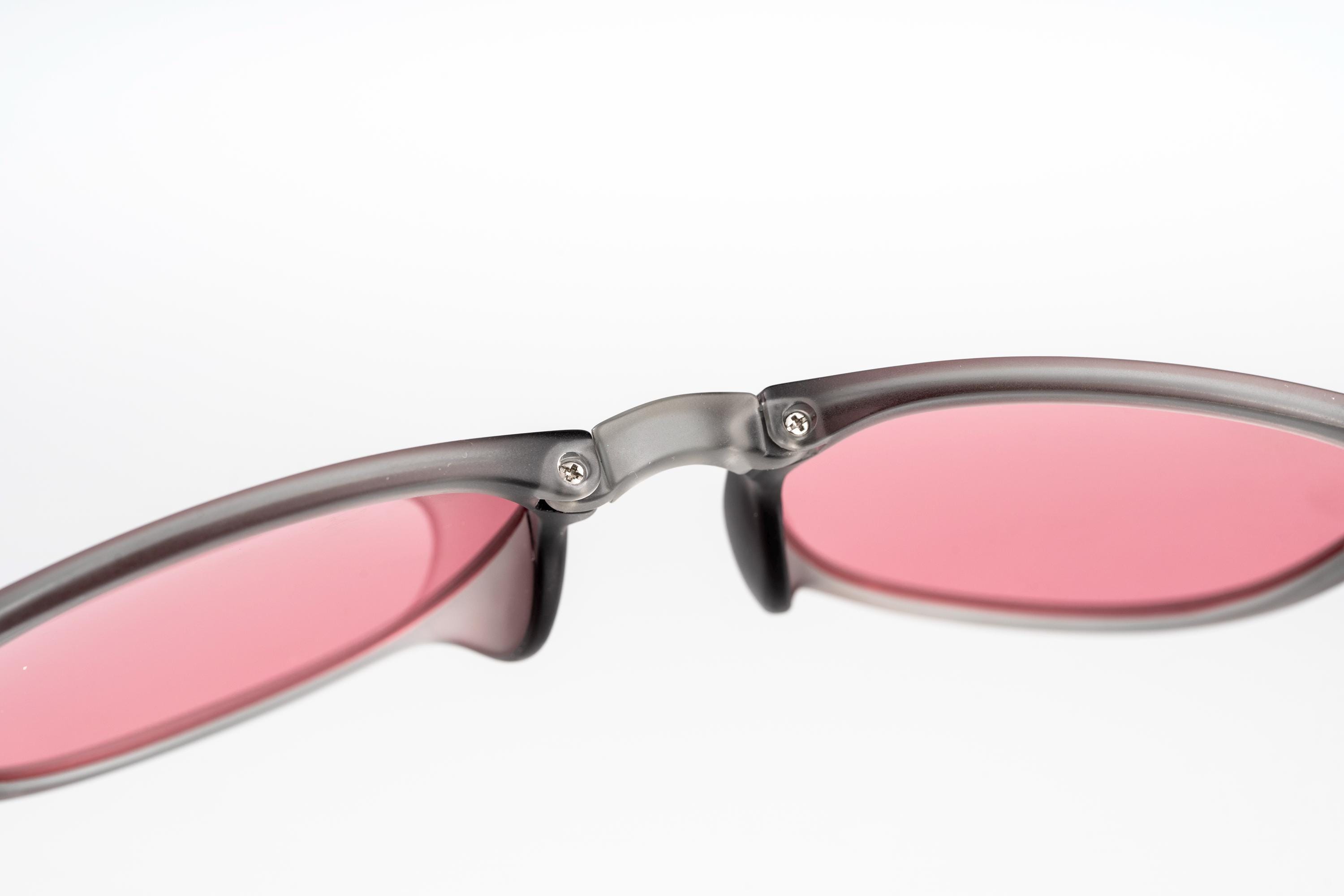 Polarized Foldable Sunglasses: Clear Grey Frame, Pink Lens 