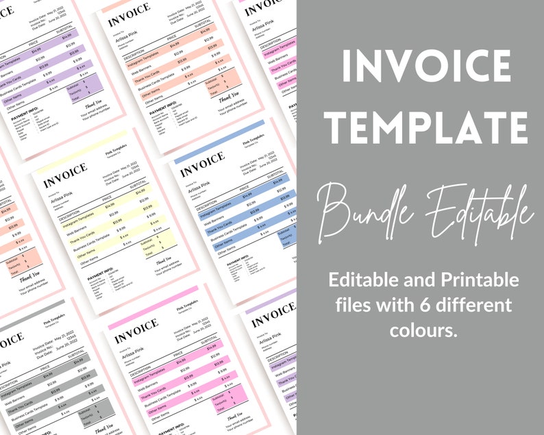 Invoice Template Bundle Editable Invoice - Etsy