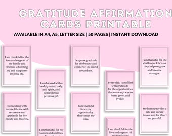 Affirmatiekaarten voor dankbaarheid Afdrukbaar - Kaarten van 50 pagina's - Affirmatiekaarten