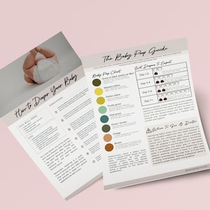 Guia de fraldas, guia de fraldas, infográfico de cocô de recém-nascido, guia de cuidados com recém-nascidos, fezes de bebê, instruções de fraldas, guia prático, folheto de doula, como fazer