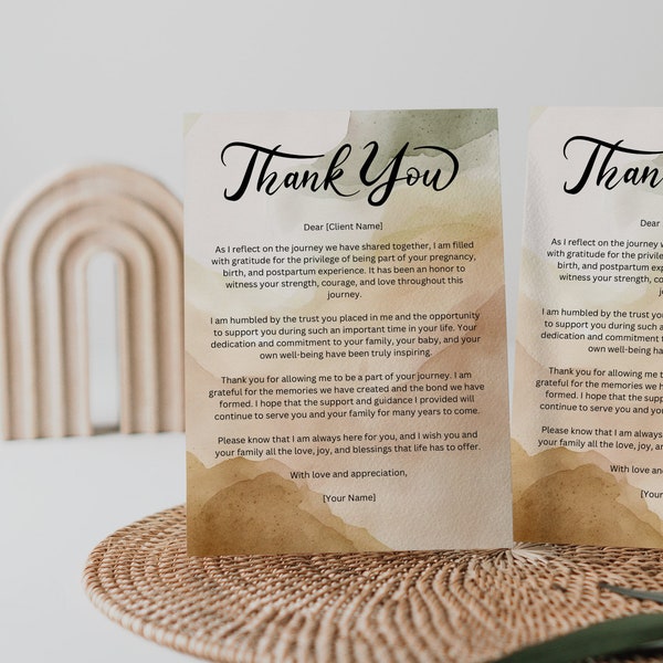 Thank you card to client, doula handout thank you, business thank you, midwife services, birth workers services, doula services, birth doula