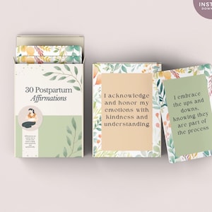 Afirmaciones posparto, Tarjetas positivas para nuevas madres, alivio del estrés, mantra de embarazo positivo, afirmaciones de doula, regalo de baby shower para mamá