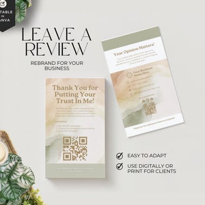 Deje una tarjeta de revisión, tarjeta de agradecimiento al cliente, servicios de doula, servicios de partera, servicios de parteras, tarjeta de presentación de doula, código QR