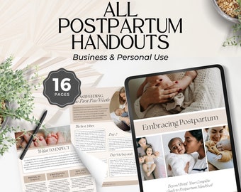 Postpartum doula handouts, postpartum planning, postpartum handbook for postpartum doula client, information sheets, planning session, canva