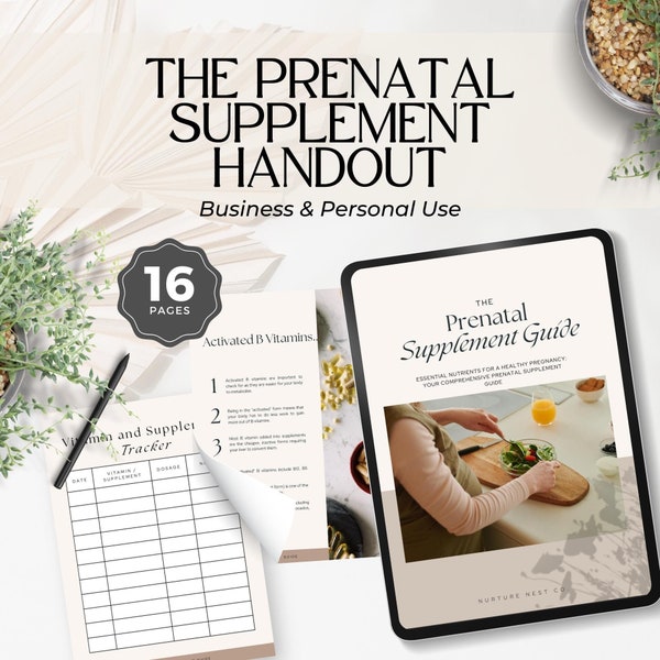 Prenatal vitamins handout, prenatal supplements guide, business handouts for dietician, health coach, birth doulas, health and wellness