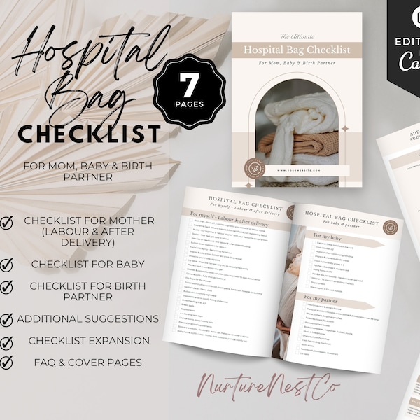 Hospital bag checklist, labour checklist, after delivery checklist, birth partner checklist, newborn checklist, birth checklist, birth doula